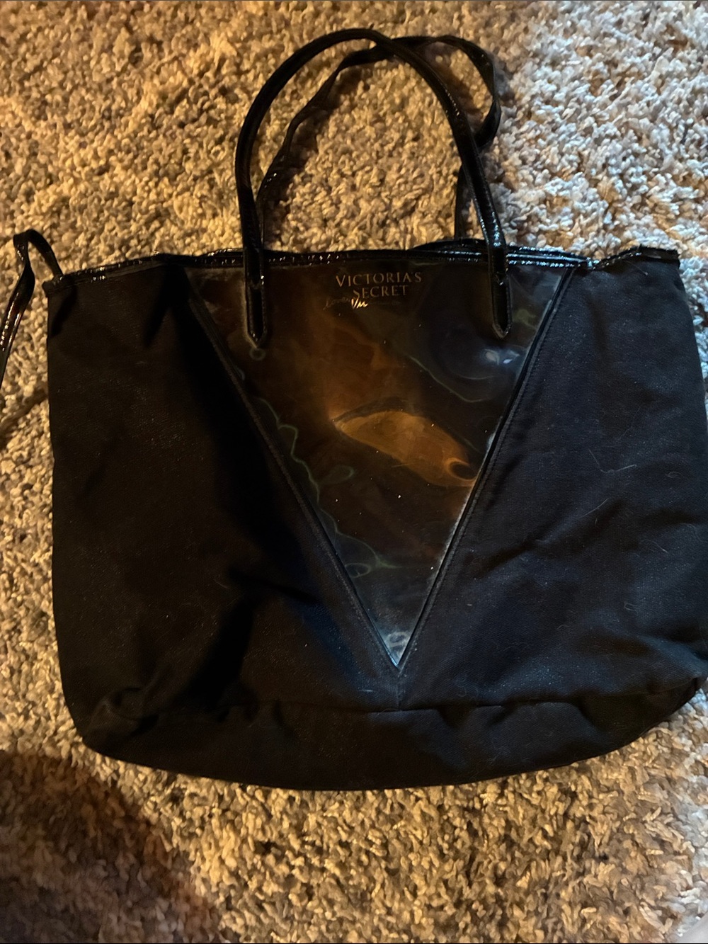 Victoria's Secret Black simmering Tote with Patent V-Panel